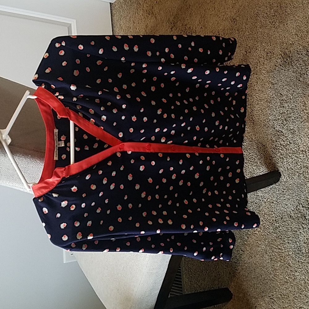 Navy blouse with orange trim